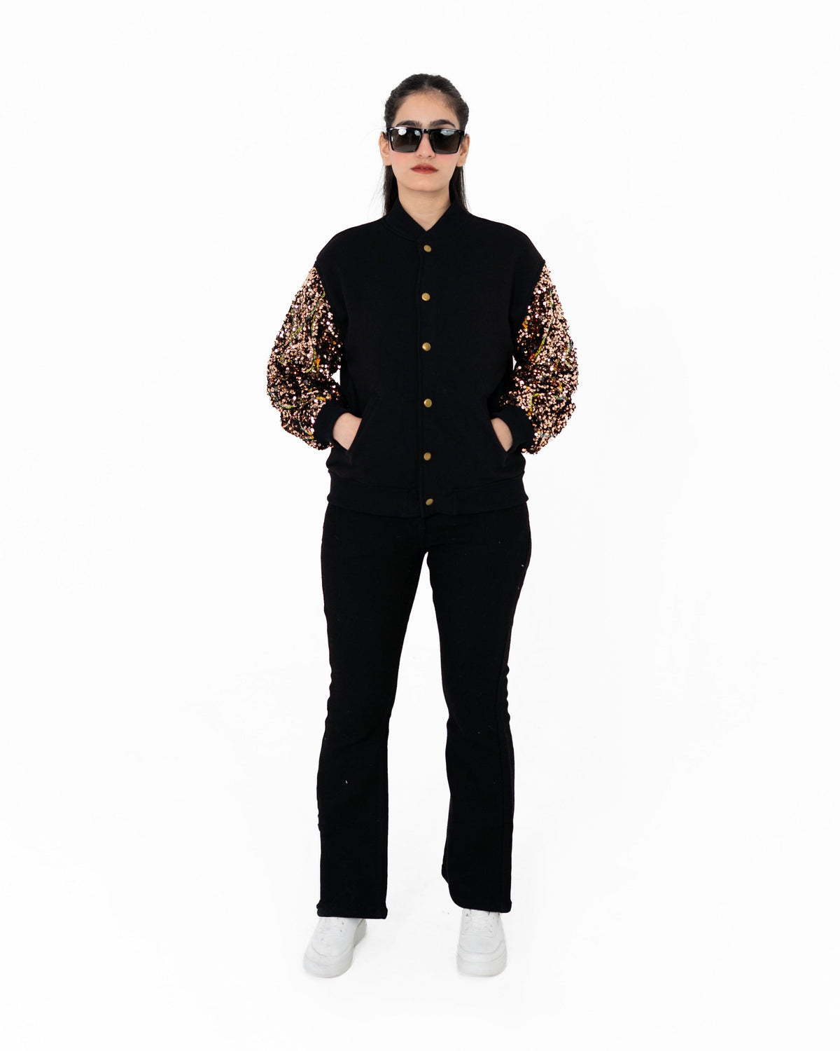 Gilt Trip sequinned varsity jacket – POSHERI Outer Control collection