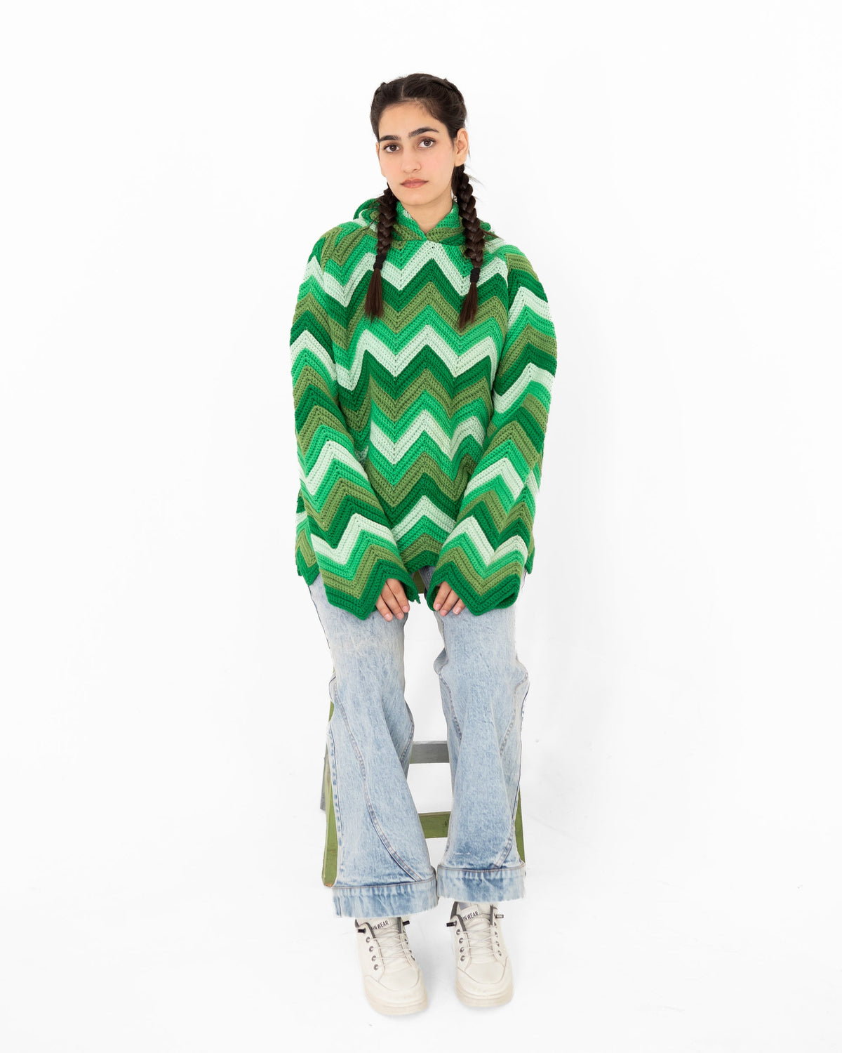 Green Light handmade chevron crochet hoodie – POSHERI Loop de Loop collection