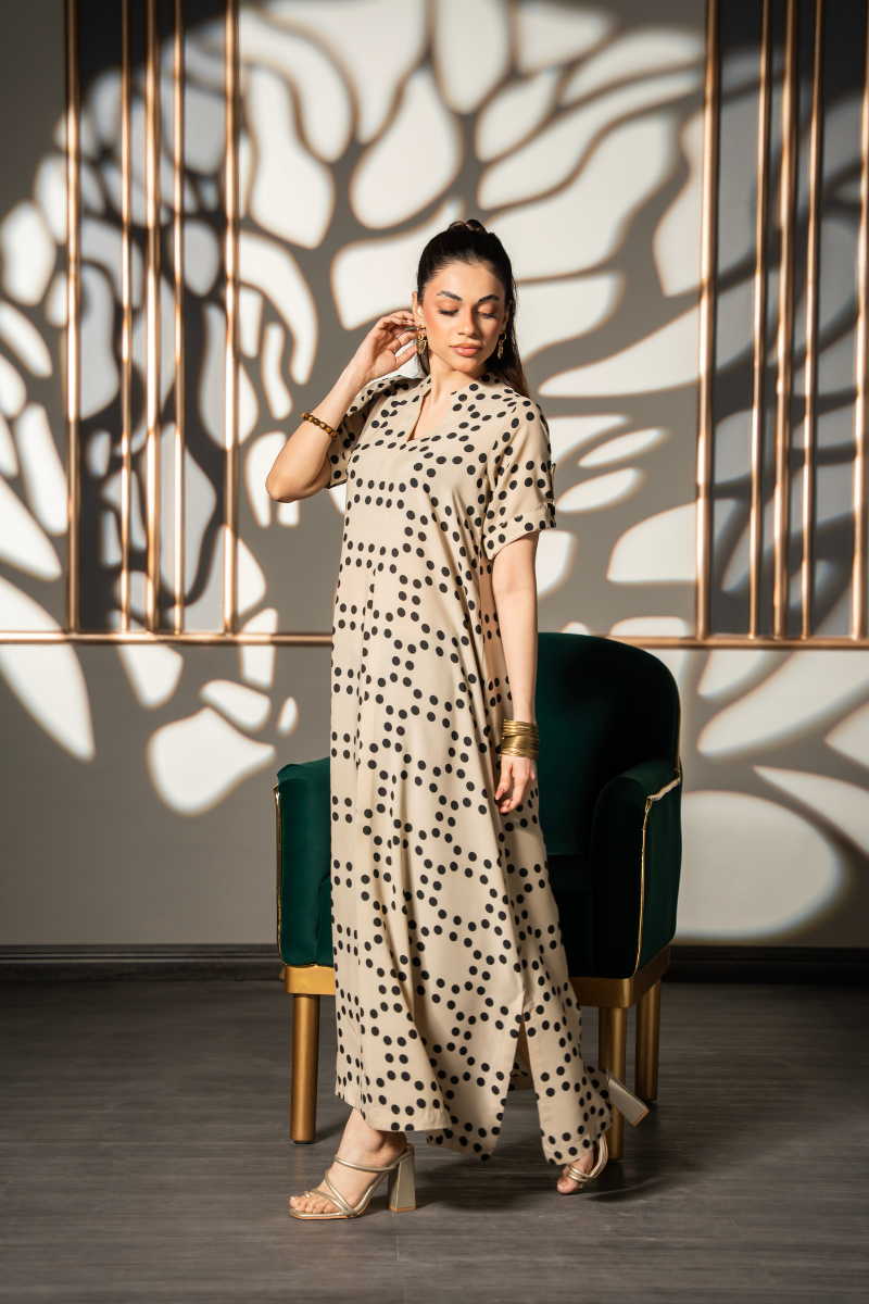 Beige Polka Flow Dress