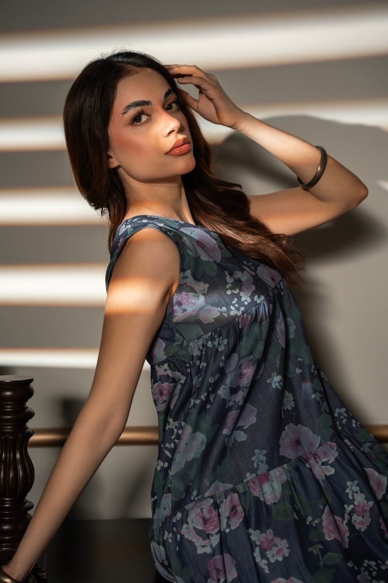 Midnight Flora Tier Dress