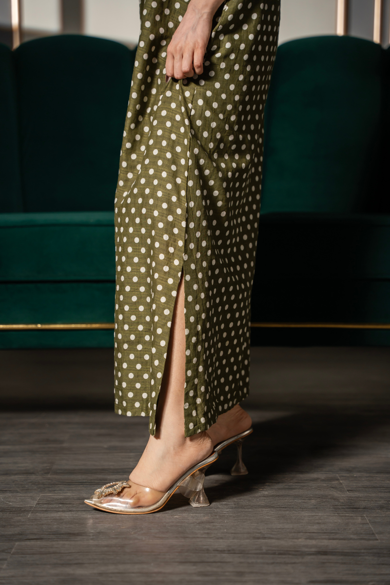 Olive Polka Flow Dress