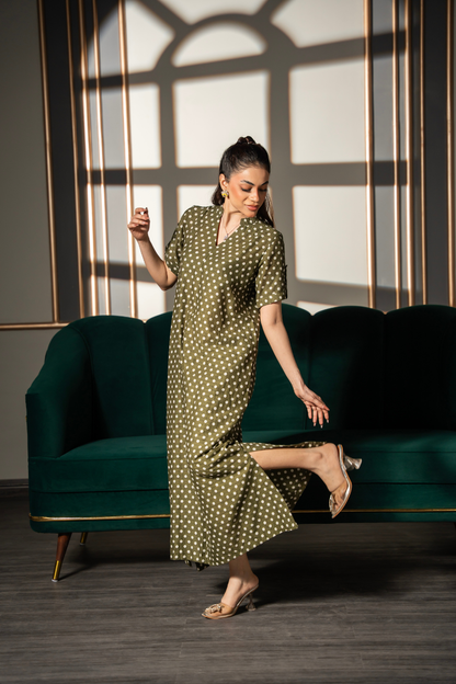 Olive Polka Flow Dress