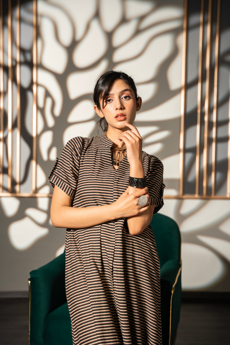 Mocha Line Flow Dress
