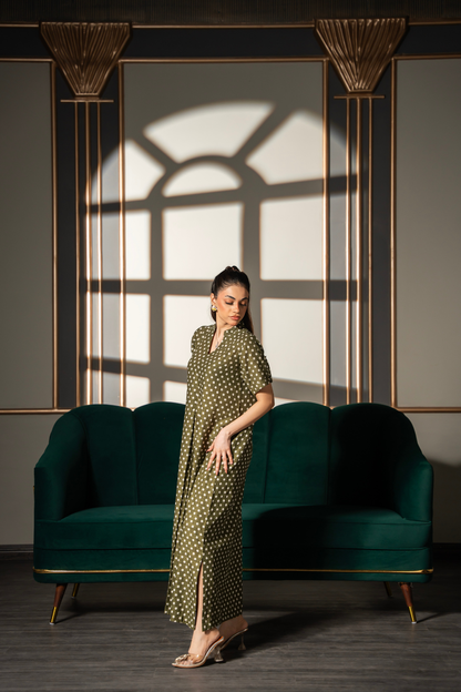 Olive Polka Flow Dress