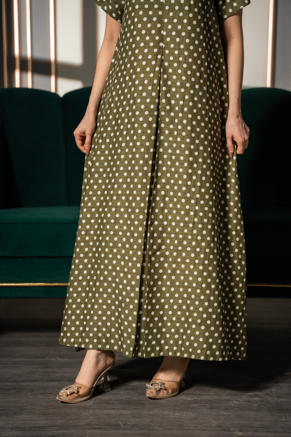 Olive Polka Flow Dress