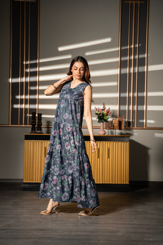 Midnight Flora Tier Dress