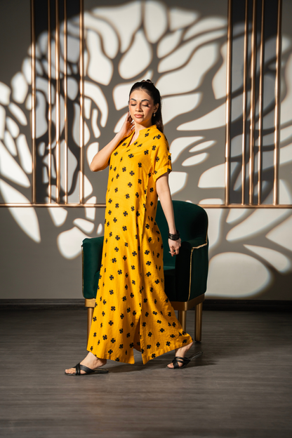Mustard Bloom Flow Dress
