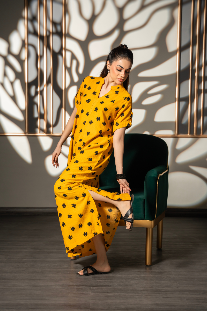Mustard Bloom Flow Dress