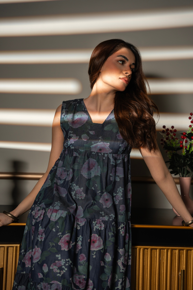 Midnight Flora Tier Dress