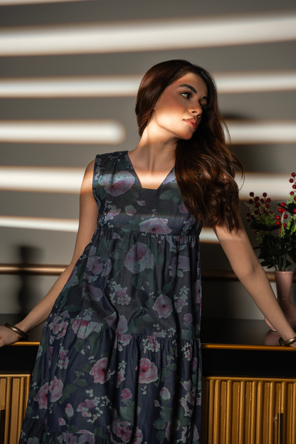 Midnight Flora Tier Dress