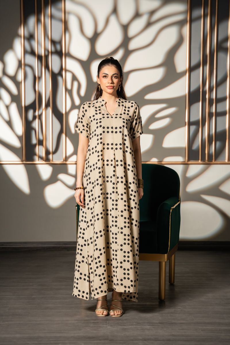 Beige Polka Flow Dress