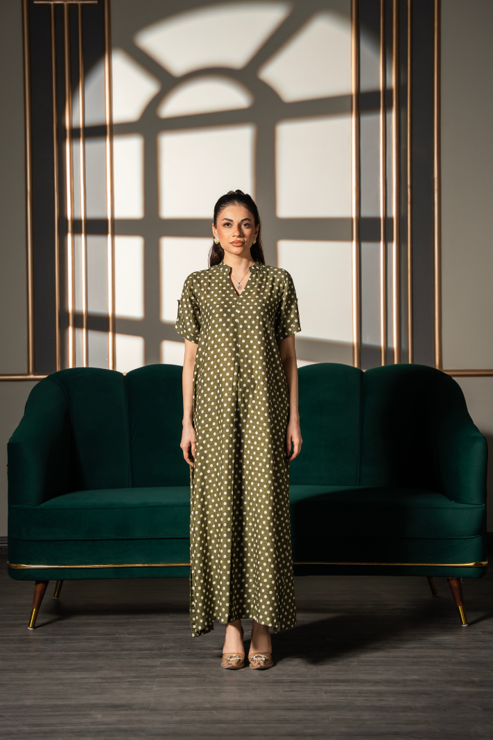 Olive Polka Flow Dress
