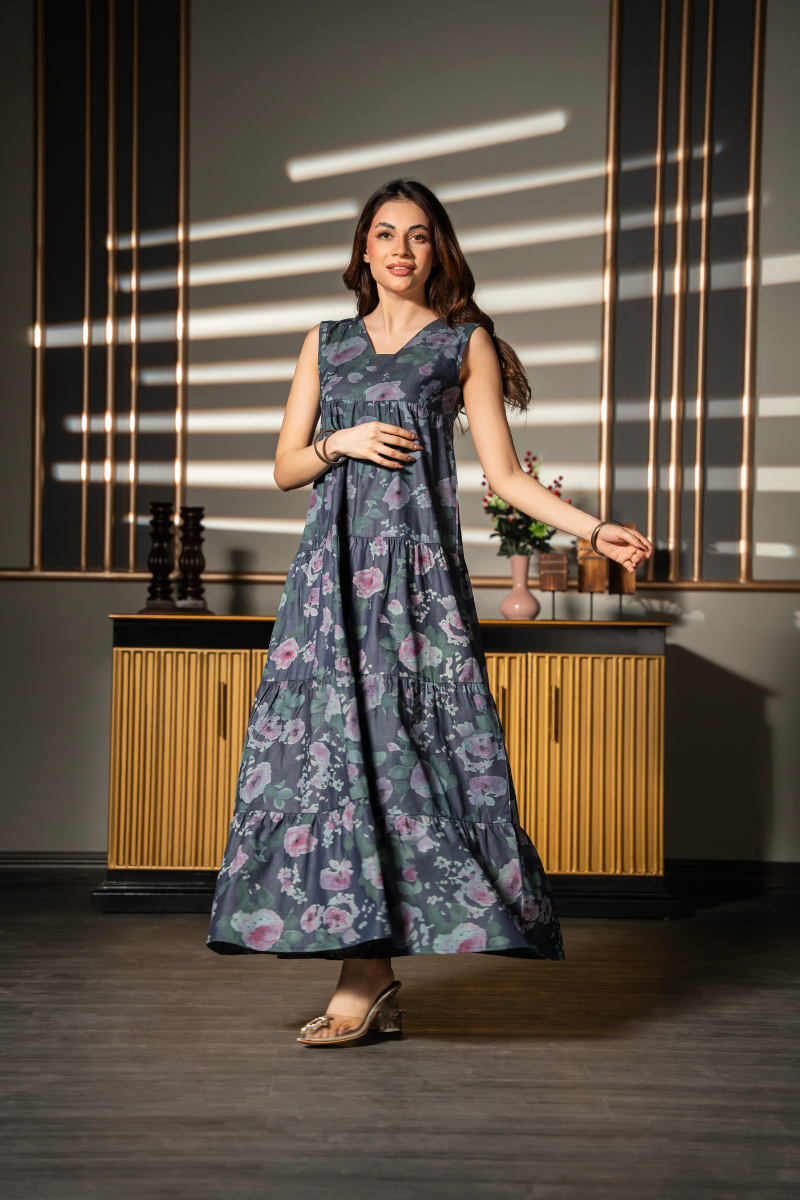 Midnight Flora Tier Dress
