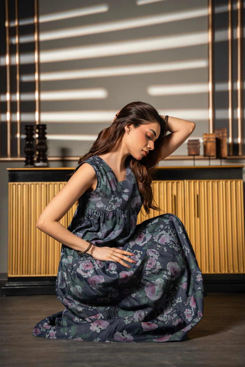 Midnight Flora Tier Dress