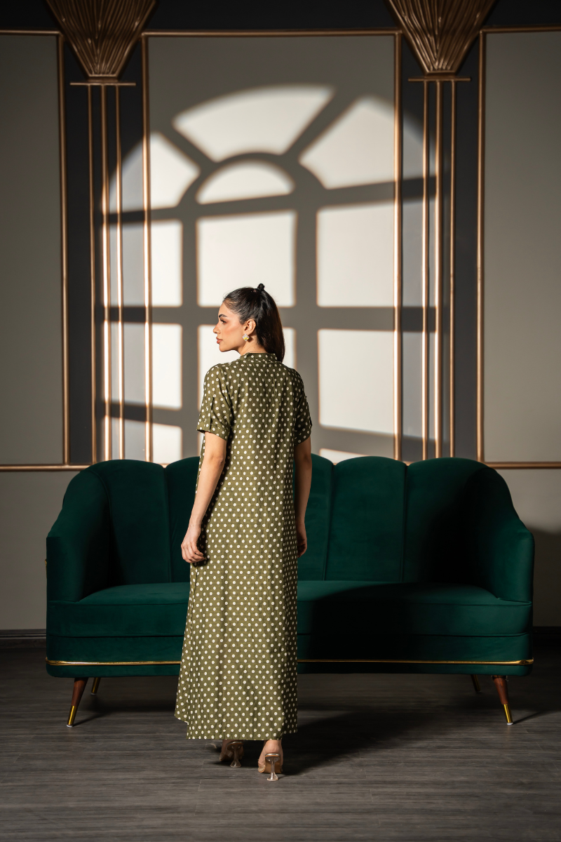 Olive Polka Flow Dress