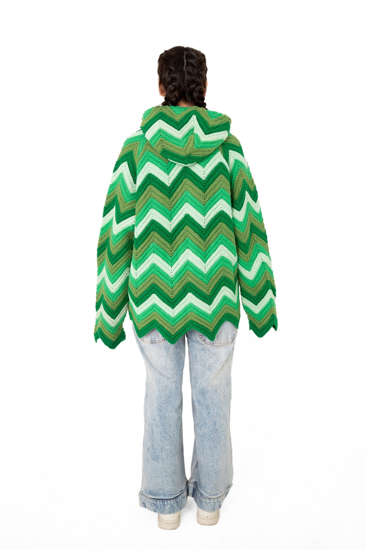 Green Light green chevron handmade crochet hoodie, back view – POSHERI Loop de Loop