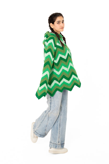 Green Light green chevron crochet hoodie, side view – POSHERI