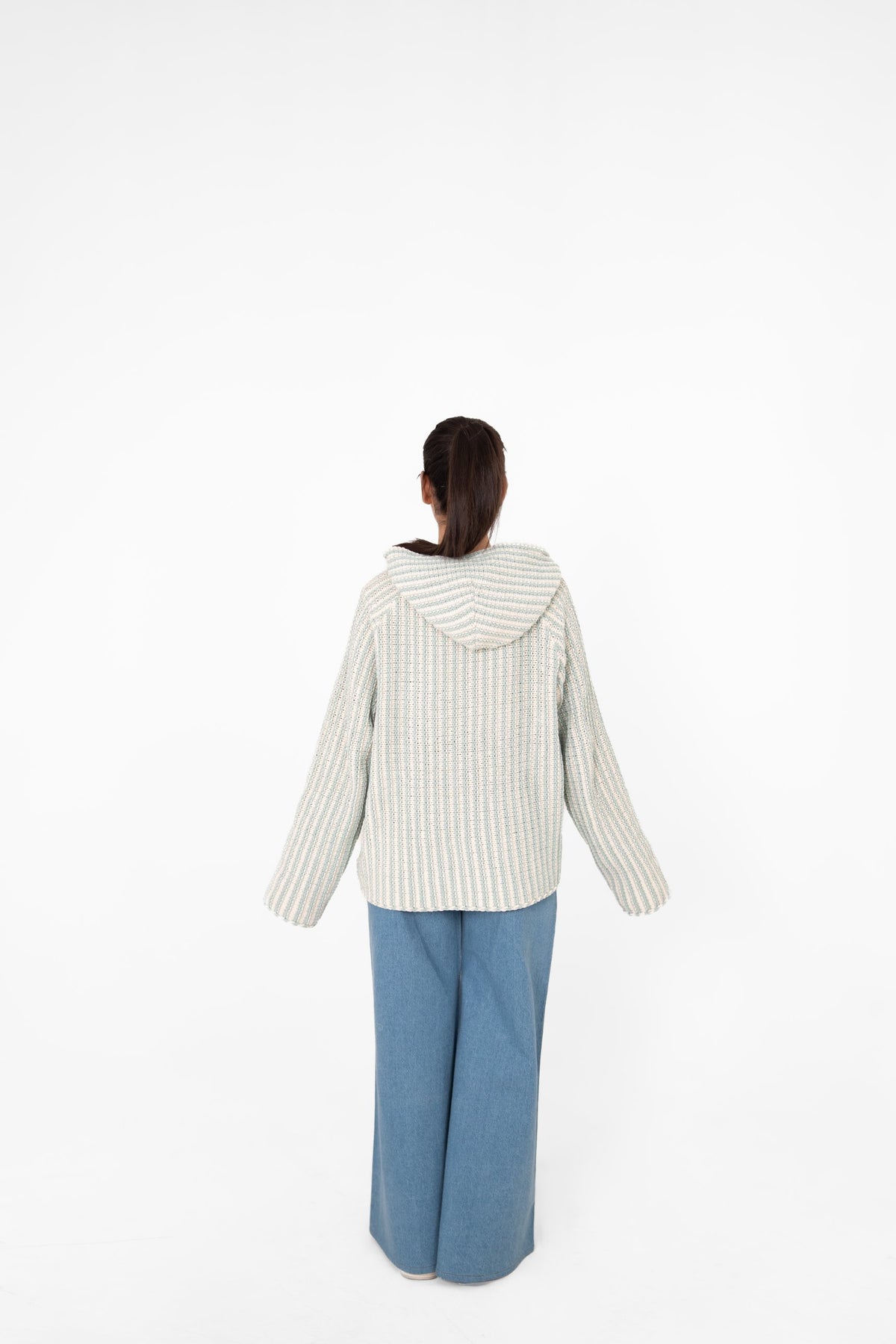 Mint Condition mint and ivory crochet hoodie full back view